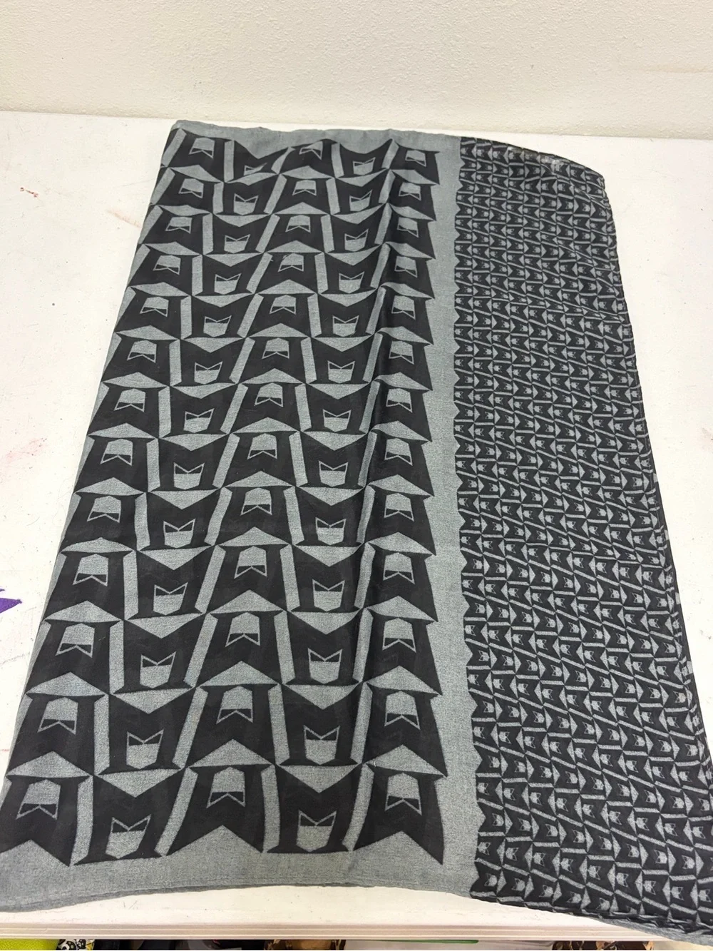 Mephisto Black and Gray Geometric Scarf with Green Label